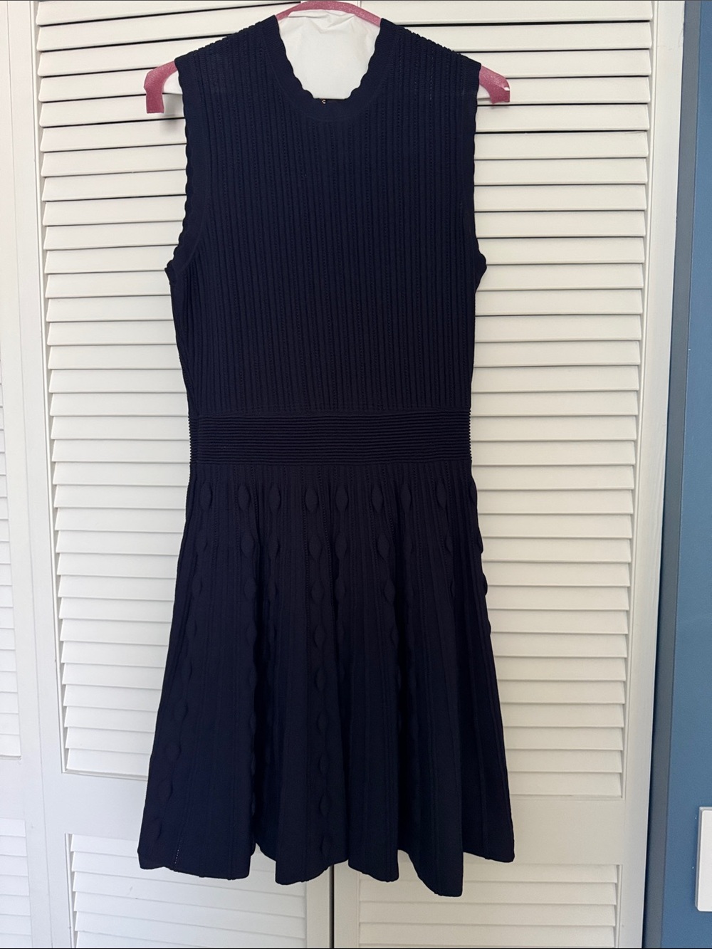 Ted Baker Navy Ribbed Sleeveless Fit-and-Flare Mini Dress